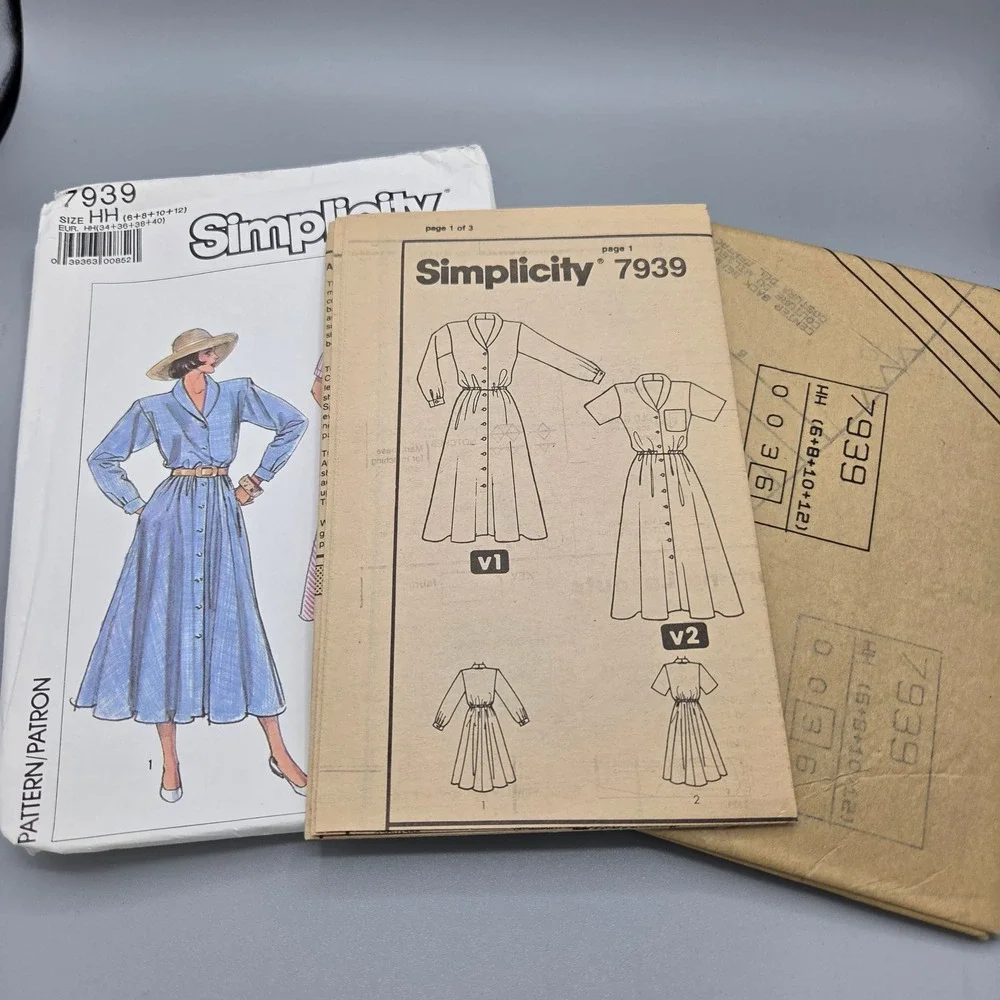 Simplicity 7939 Vintage 1987 Misses Dress Sewing Pattern Size HH 6-12 Easy Sew